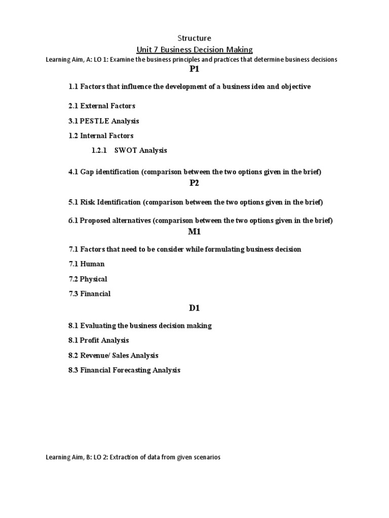 Unit 43 Business Decision Making Structure | PDF | Risk | Swot Analysis