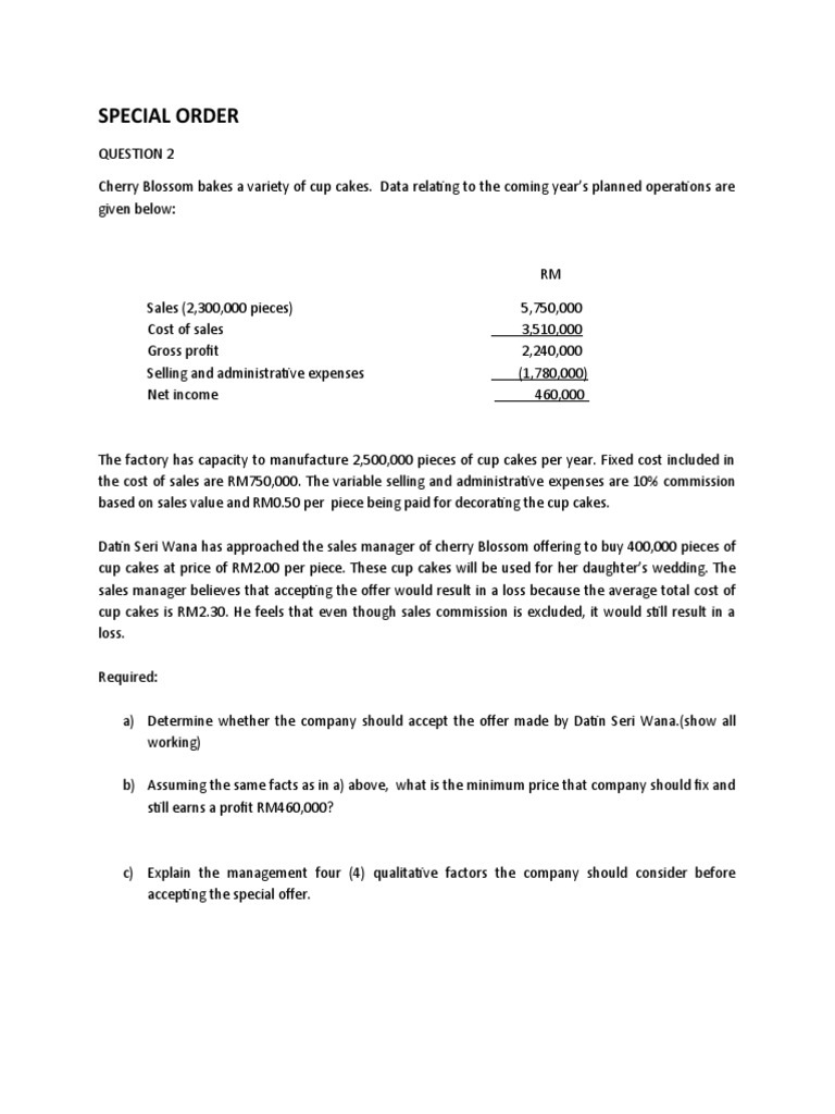 analysis-of-a-special-order-offer-for-cupcakes-and-its-impact-on-a