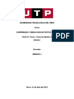 Universidad Tecnologica Del Peru Curso Compresion Y Redaccion de Textos I (4196) Tema 01: Tarea - Tarea Académica 1 Alumno