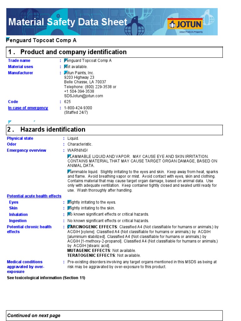 Penguard Topcoat Com A MSDS PDF