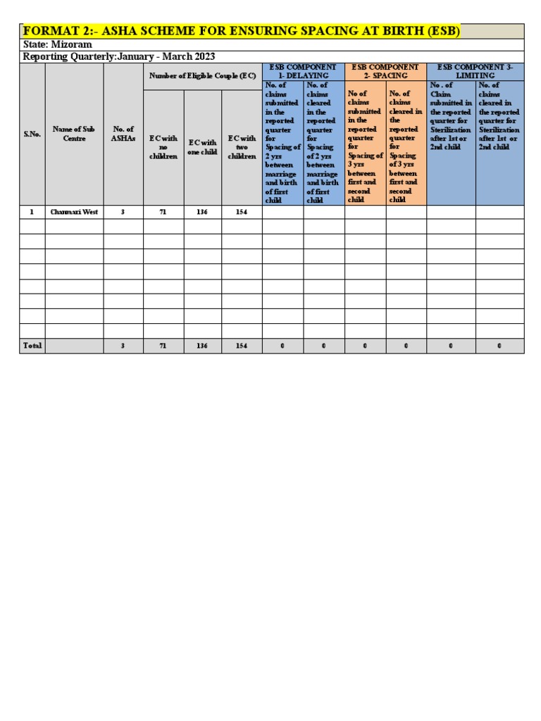 ASHA ESB Quarterly Reporting Format | PDF