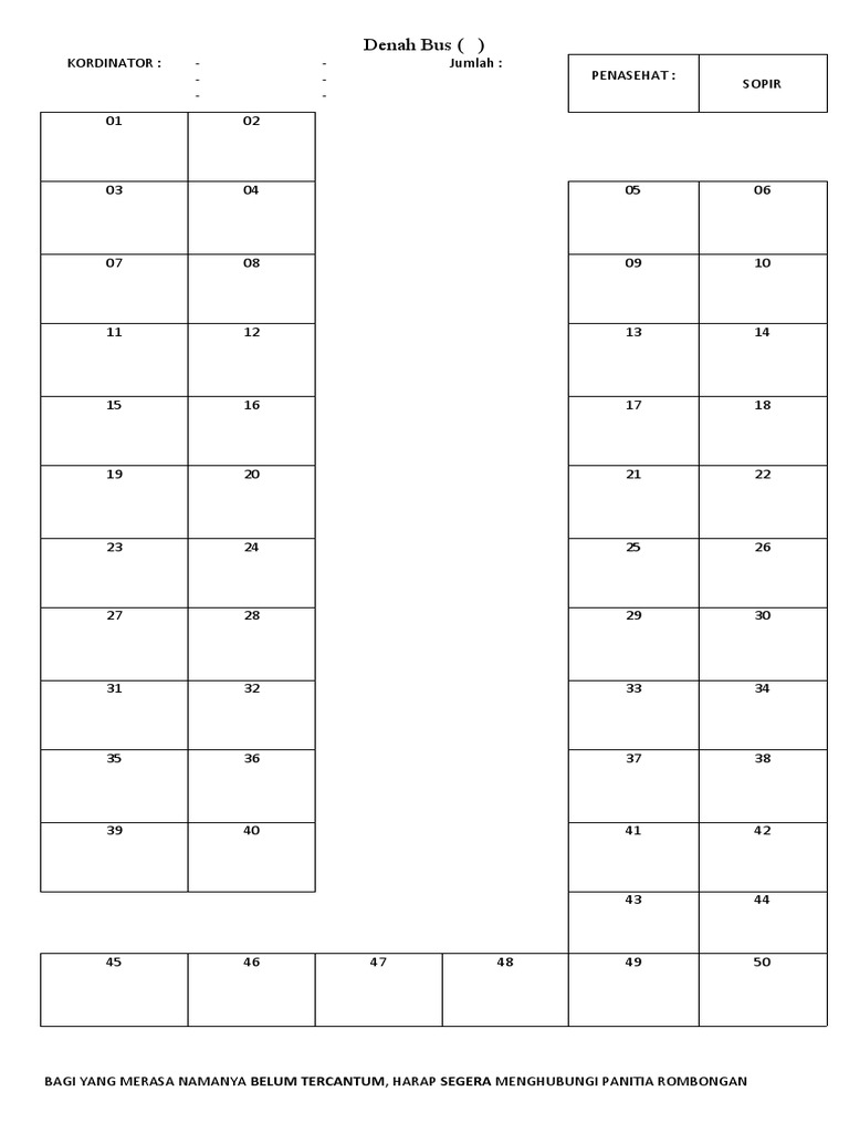 Denah Kursi Bus 50 Seat 2-2 | PDF