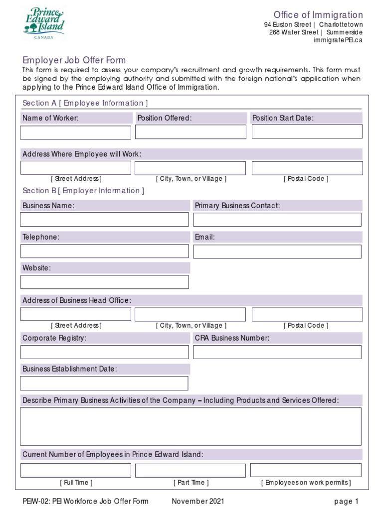 Peiw 02 Workforce Job Offer Form | PDF | Employment | Regulatory Compliance