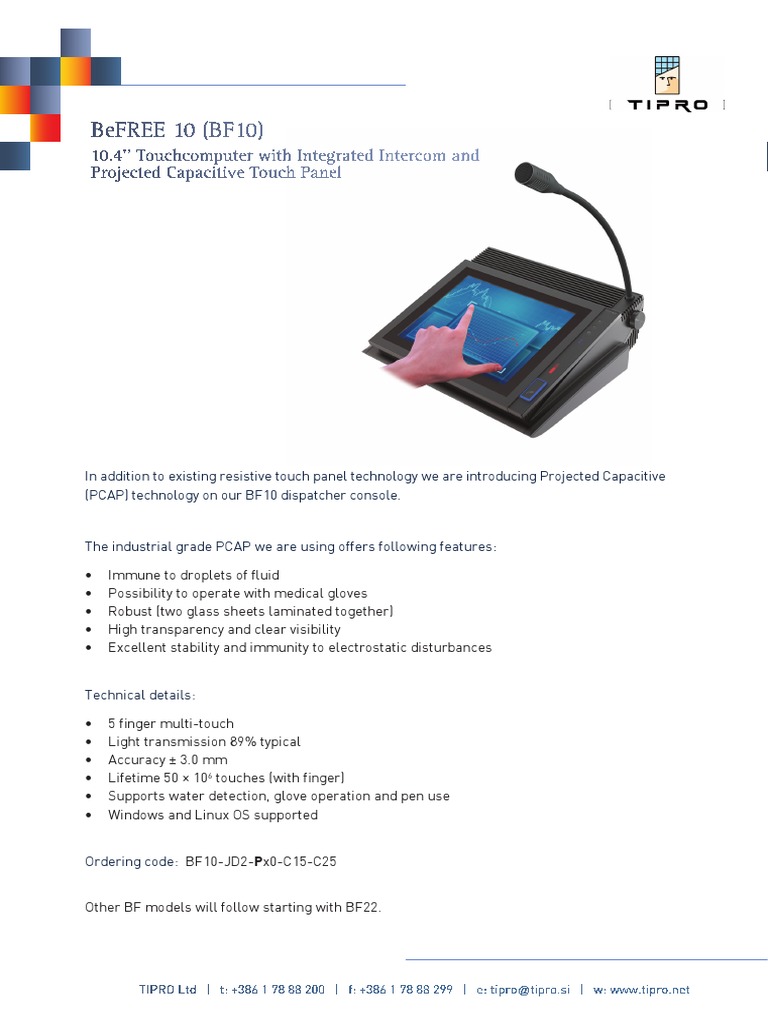 TIPRO BeFREE Touch Panel Innovations | PDF
