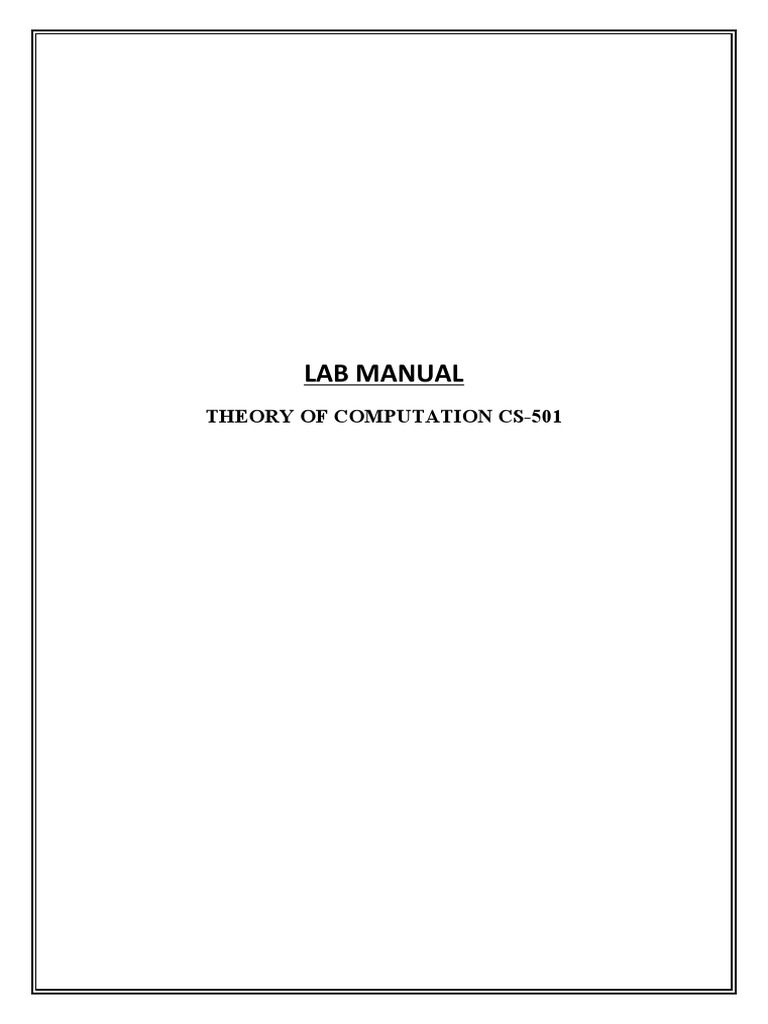 Lab Manual: Theory of Computation Cs-501 | PDF | Theory Of Computation | Models Of Computation - Document Preview