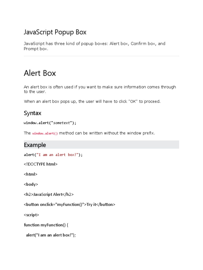 Javascript Pop Up Box | PDF