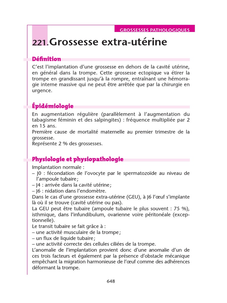 Grossesse ExtraUtérine Diagnostic et Traitement PDF Spécialités — free download
