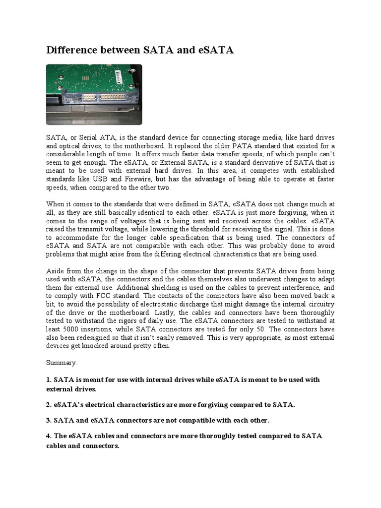 Difference Between SATA and eSATA PDF