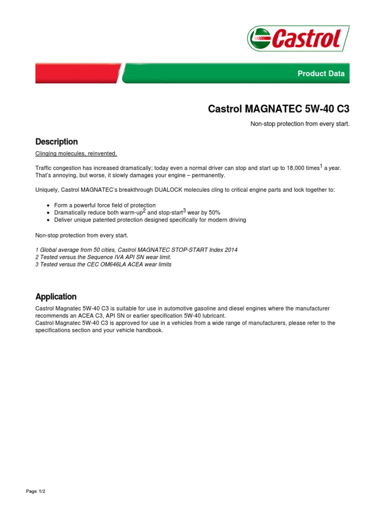 Castrol Magnatec 5W-40 C3 Overview | PDF | Viscosity | Physical Sciences