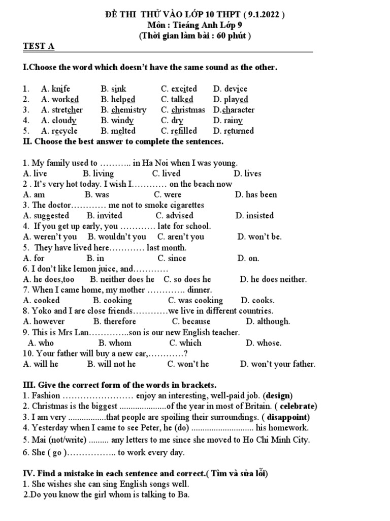 English Test for 9th Grade Entrance Exam | PDF | Language Arts & Discipline