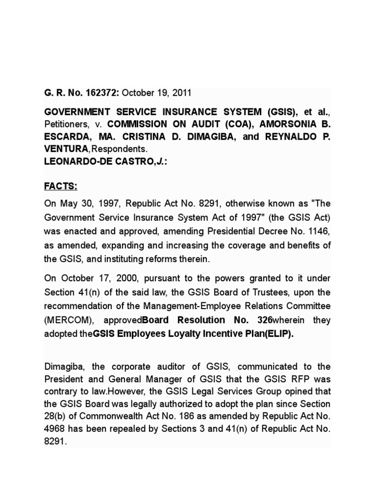 Gsis VS Coa PDF Repeal Legal Documents