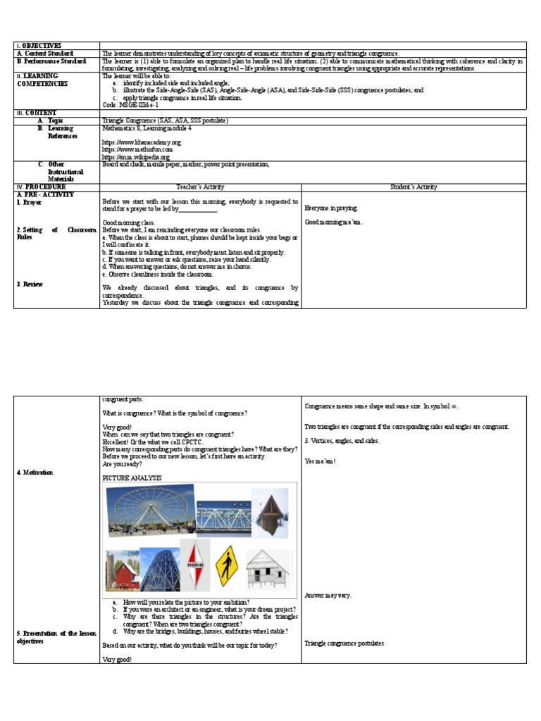Triangle Congruence PostulateS Lesson Plan PDF Geometry