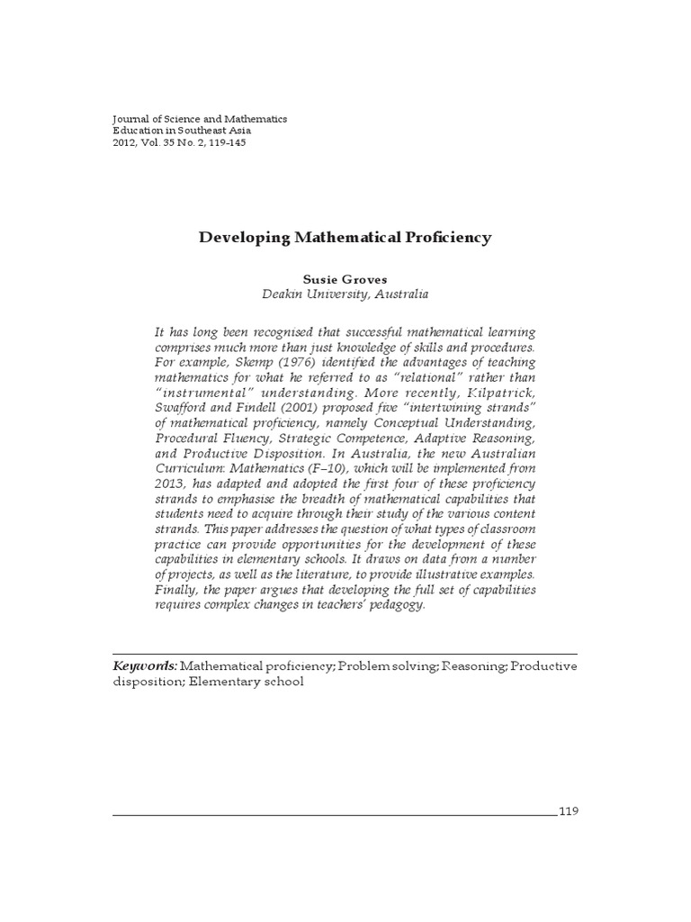 Developing Mathematical Proficiency: Susie Groves | PDF | Reason | Teachers