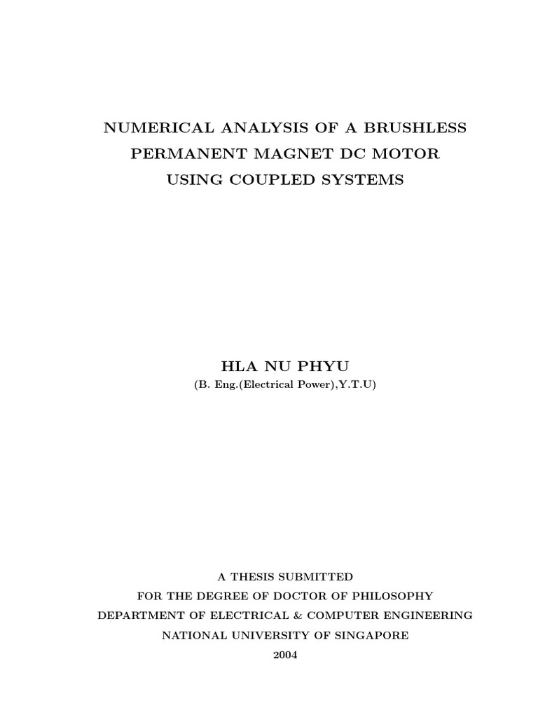 Numerical Analysis of A Brushless Permanent Magnet DC Motor Using ...