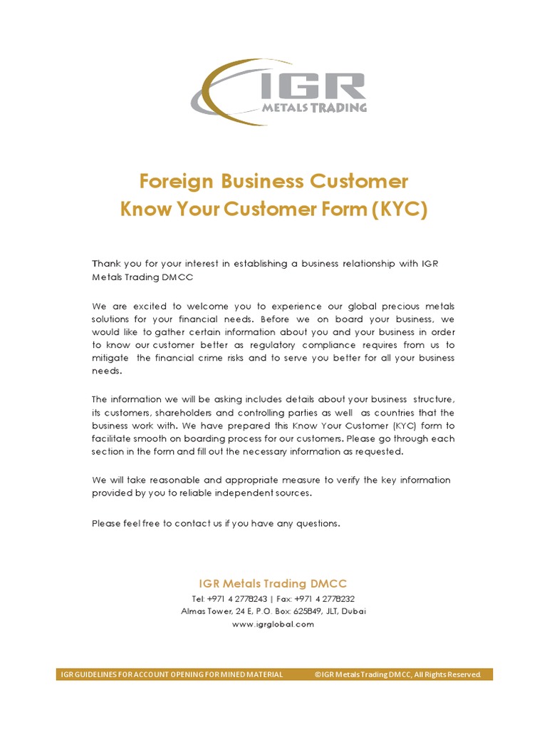 IGR DMCC - Account Opening Form - Mined Material - NEW | PDF | Money ...
