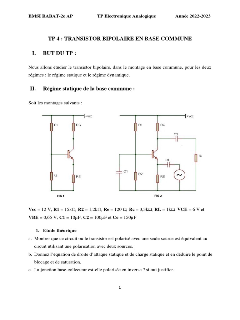 TP 4 Transistor Bipolaire en Base Commune PDF