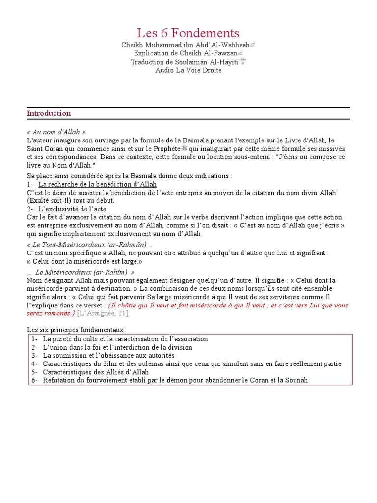 Les 6 Fondements de l'Islam | PDF | Allah | Mahomet