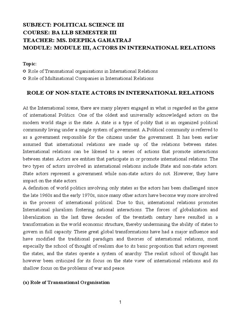 State and Non State Actors PDF Multinational Corporation