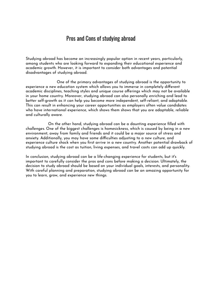 Pros and Cons of Studying Abroad | PDF