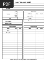 Daily Balance Sheet: Shop Date in Charge