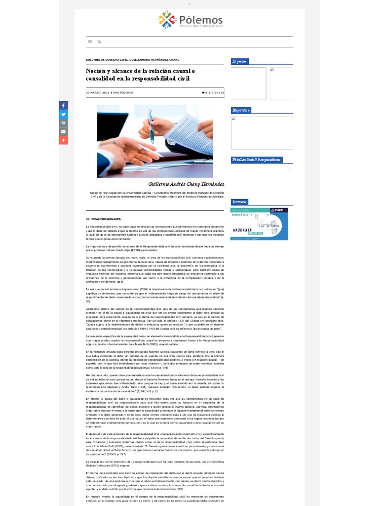 Relacion Causal O Nexo Causal Pdf Causalidad Ley Daños Y Perjuicios