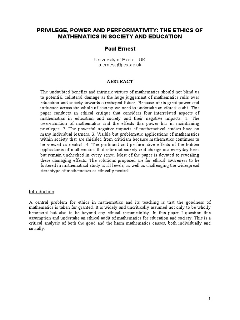 Privilege, Power and Performativity: The Ethics of Mathematics in ...