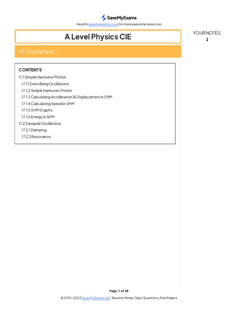A Level Physics CIE 17. Oscillations PDF Oscillation Resonance