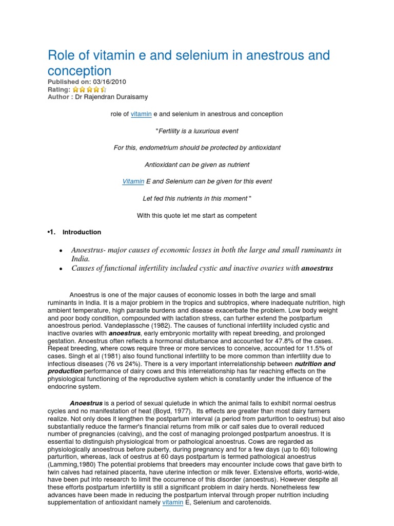 Role of Vitamin e and Selenium in Anestrous and Conception | PDF ...