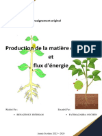Production de La Matière Organique Et Flux D'énergie