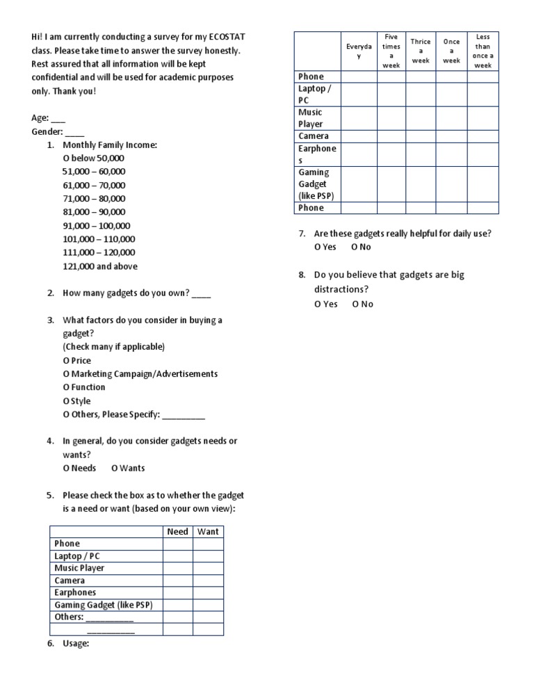 Gadget Usage and Perception Survey | PDF