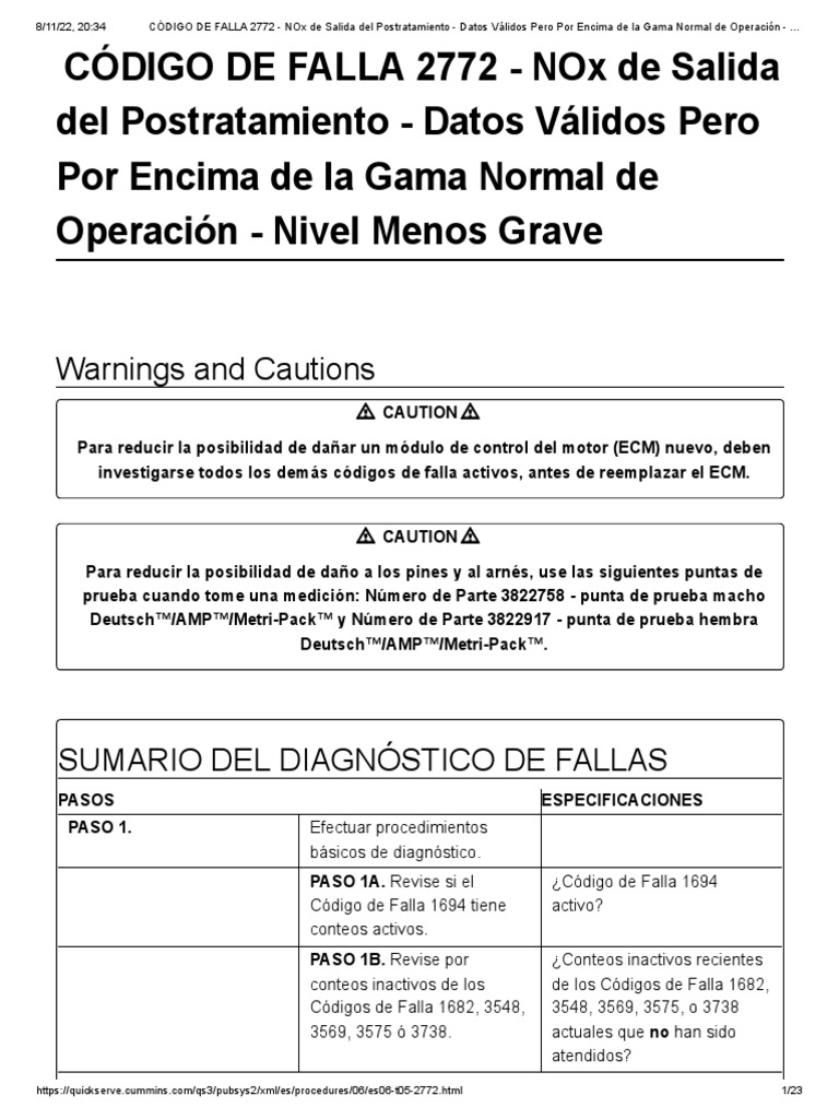 CÓDIGO DE FALLA 2772 - NOx de Salida Del Postratamiento - Datos Válidos ...