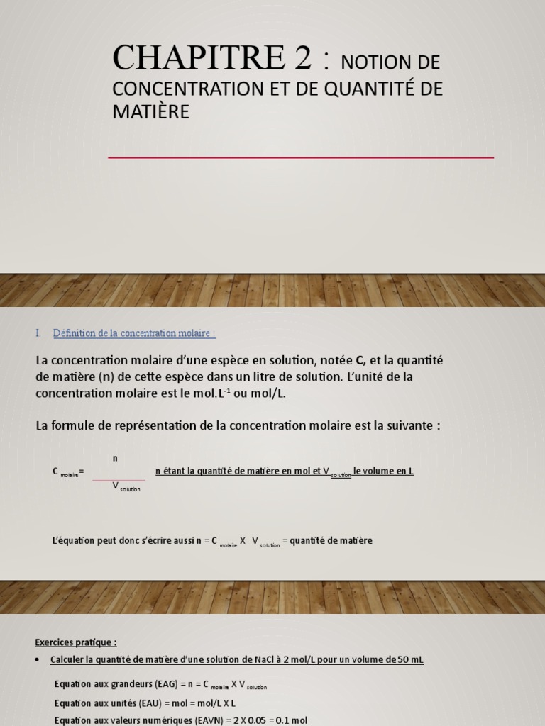 Notion de concentration molaire en chimie | PDF | Concentration molaire ...