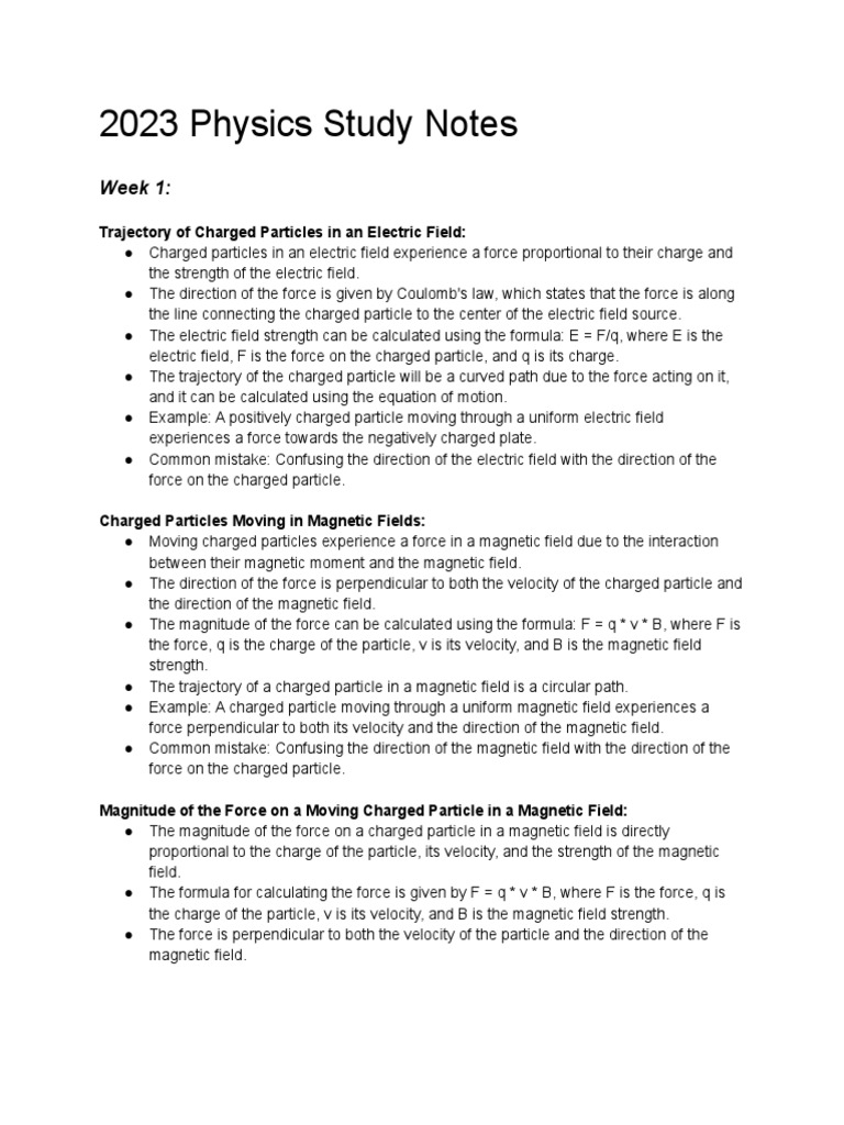 2023 Physics Study Notes | PDF | Electric Field | Force
