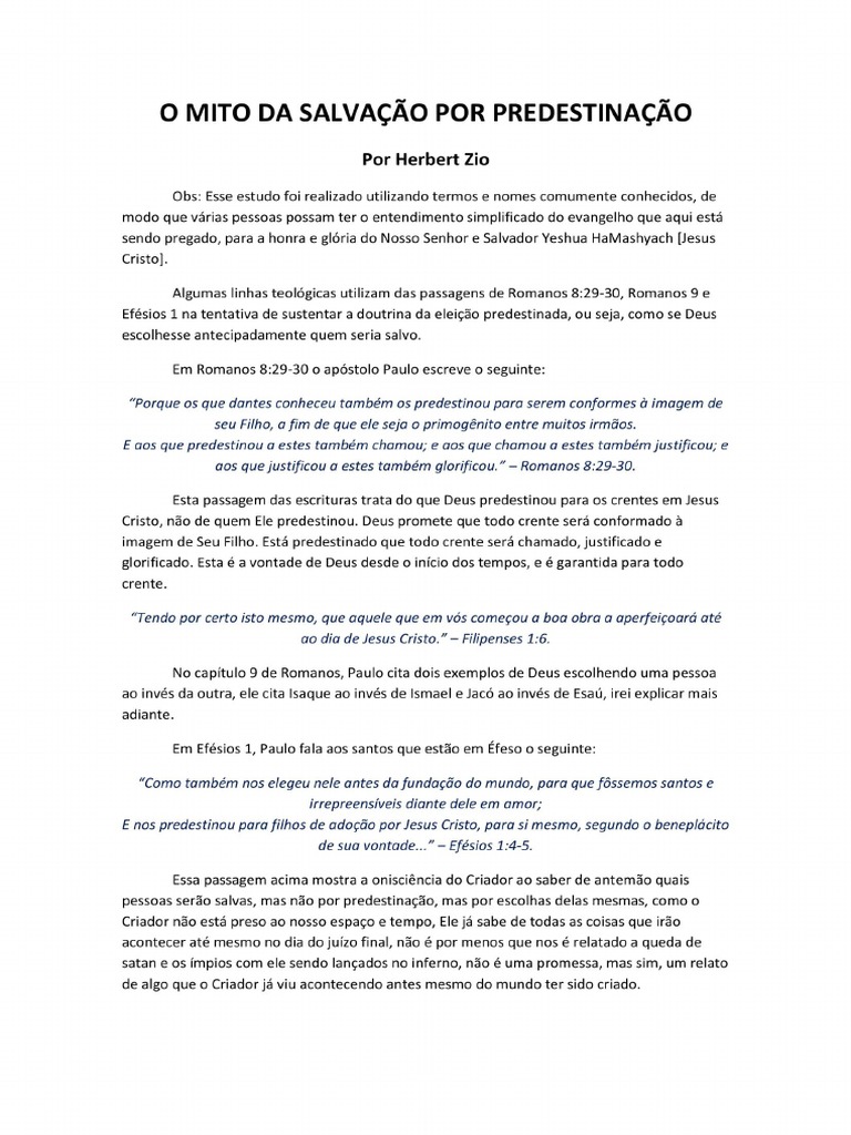 O Mito Da Salvação Por Predestinação PDF