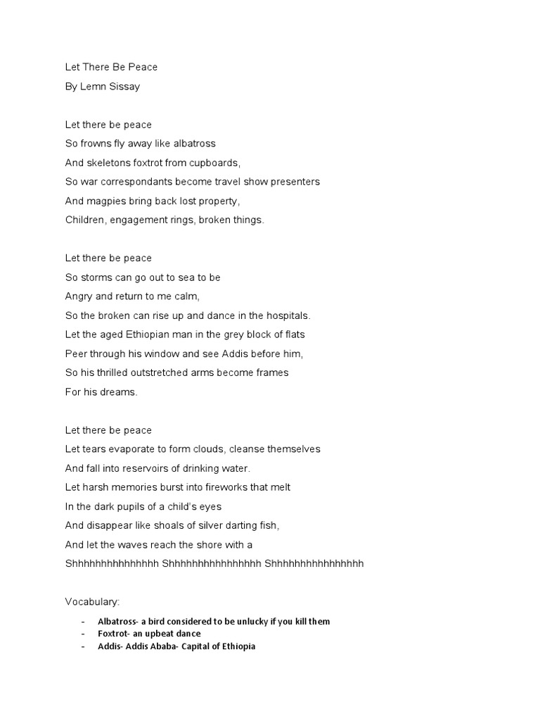 Let There Be Peace by Lemn Sissay | PDF, image size:768x1024