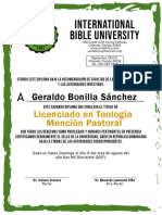 Diploma de Universidad Biblica Internacional