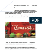 Coca-Cola's charitable progress and contributions in India