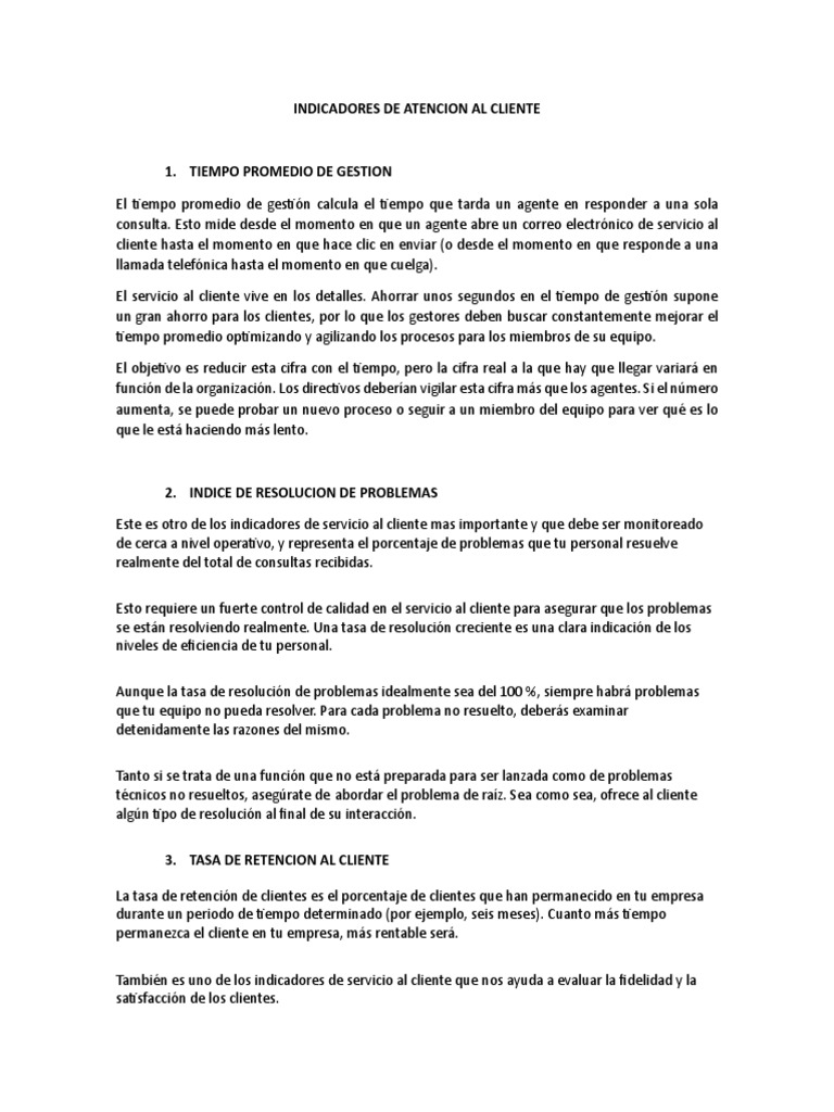 Indicadores Clave de Atención al Cliente | PDF | Servicio al Cliente ...