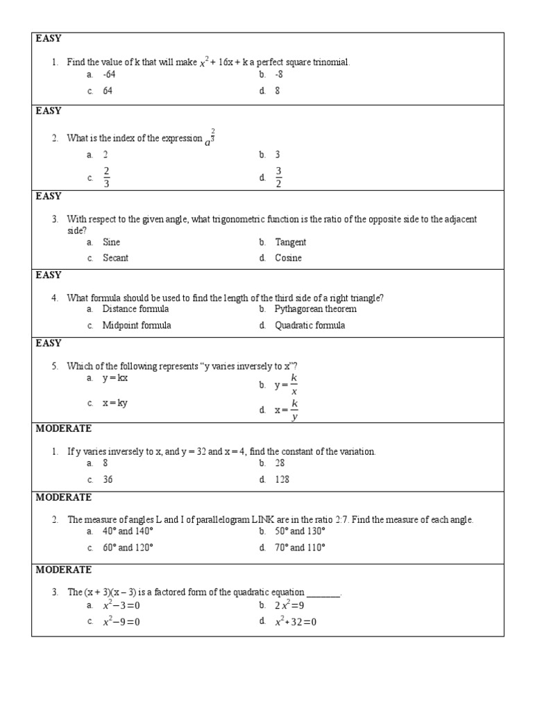 Battery Test PDF Trigonometric Functions Mathematical Objects