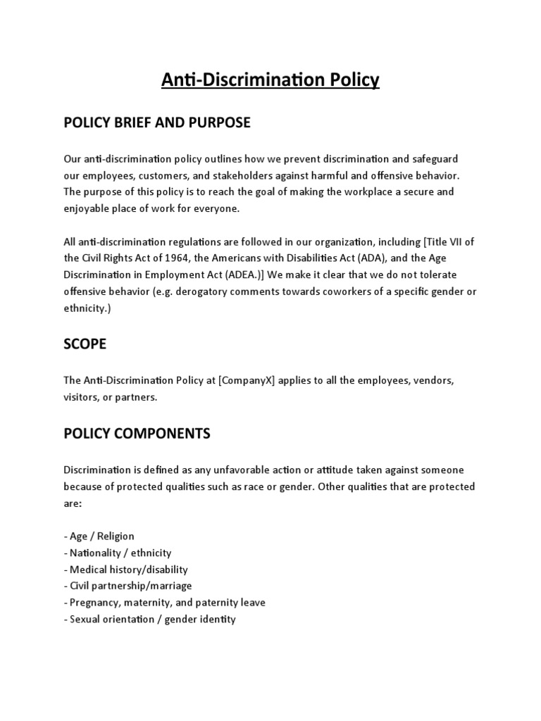 Anti Discrimination Policy PDF Discrimination Employment Anti Discrimination Policy PDF Discrimination Employment