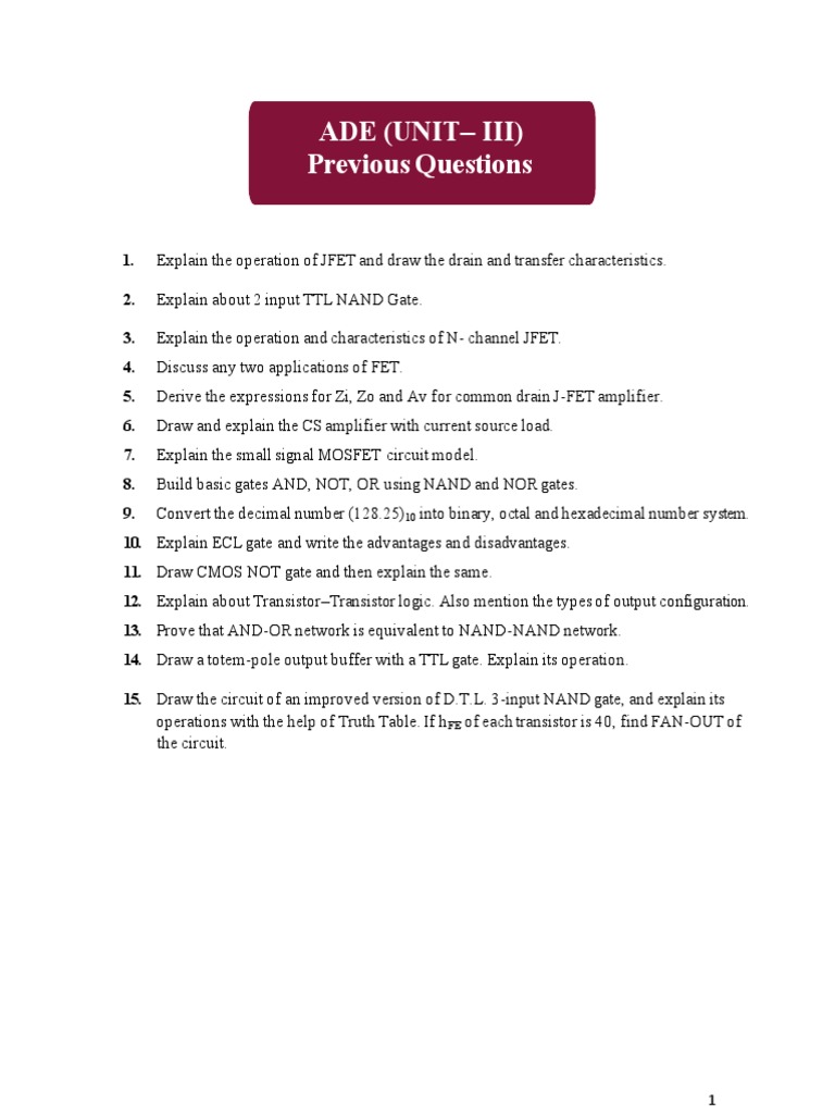 ADE Exam: Unit III Previous Questions | PDF