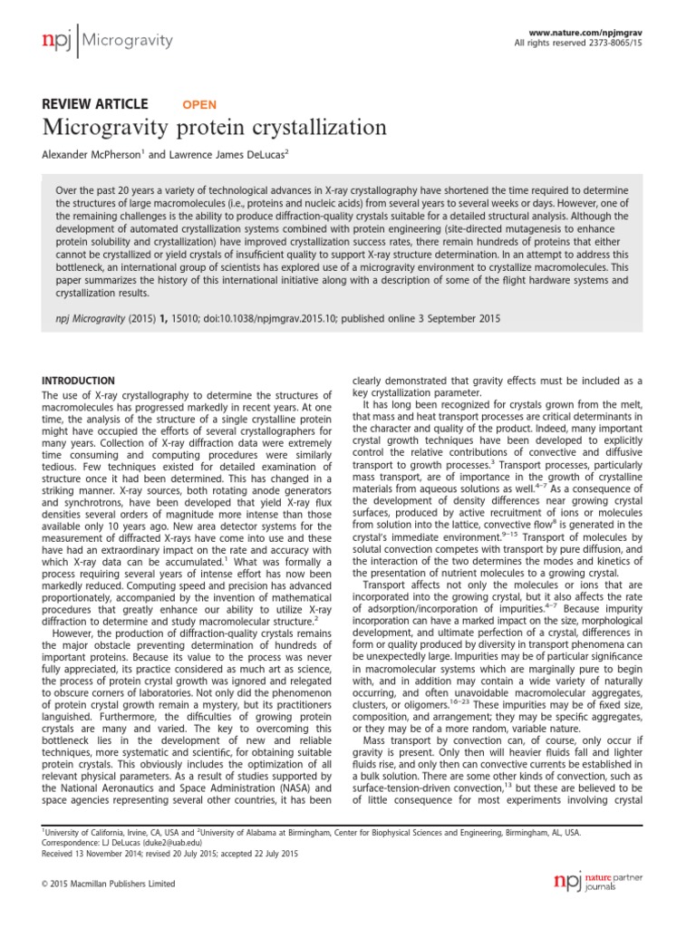 2015, McPherson - Microgravity Protein Crystallization | PDF | X Ray ...