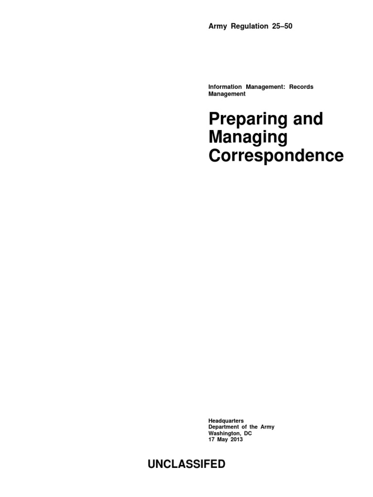 Ar 25 50 preparing and managing correspondence pdf verb acronym