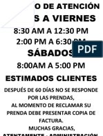 Horarios lavandería L-V Sáb