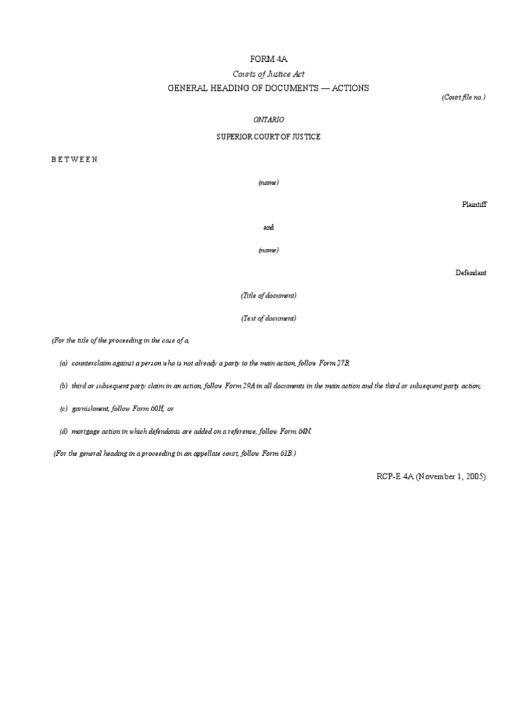 Ontario Form 4A General Heading Guide | PDF
