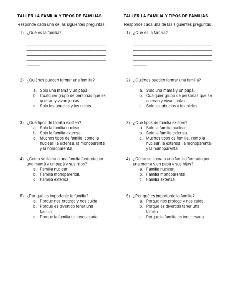 Taller La Familia y Tipos de Familias | PDF | Arreglos de vivienda ...