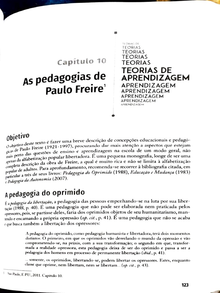 Pedagogias de Paulo Freire e Aprendizagem | PDF | Aprendizado | Pedagogia