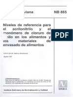 NB 865 - Niveles de Referencia para El Acronitrilo y El Monomero de Cloruro de Vinilo en Los Alimentos y Materiales de Envasado de Alimentos