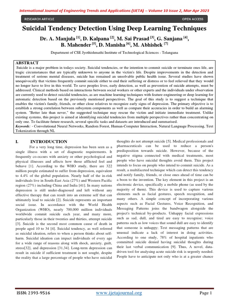 Suicidal Tendencies Detection via Deep Learning | PDF | Machine ...