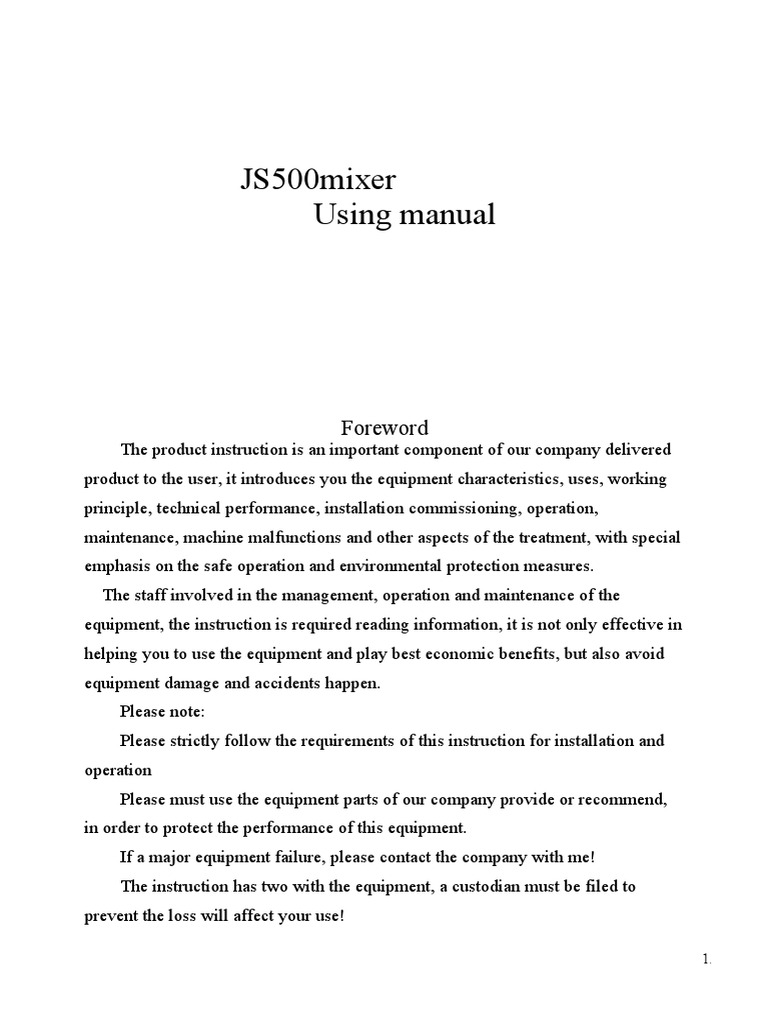 JS500 Concrete Mixer Operation Manual | PDF | Technology & Engineering